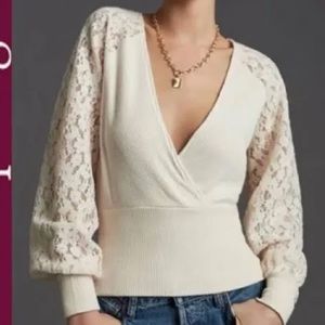 NWT Anthropologie lace sleeved top S